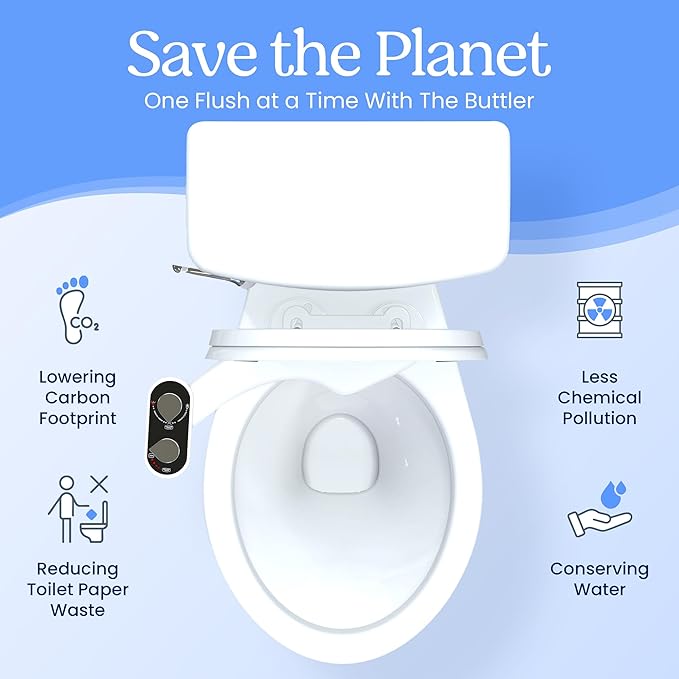 CLEAR REAR Bidet Attachment for Toilet Seat - Non-Electric, Self-Cleaning Dual Nozzle, Adjustable Water Pressure, Rear & Feminine Wash Hygienic Bathroom Upgrades - Fits Elongated Toilets (White)