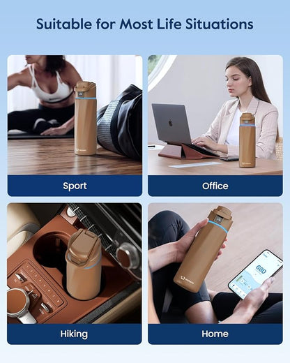 BOOST Smart Water Bottle that Reminds You to Drink, 24oz BPA-Free Stainless Steel Vacuum Insulated Bottle, Wide Mouth Water Tracker Bottle with APP, Ideal Gift for Christmas, New Year