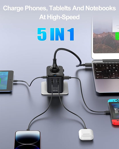 Universal Travel Adapter GaN 65W Fast Charger, 3 USB C(Each/GaN 65W) & 1 USB A(PD 45W) Ports & 2500W AC Outlet, International Power Adapter High Power Travel Plug Adapter for Europe UK US AUS