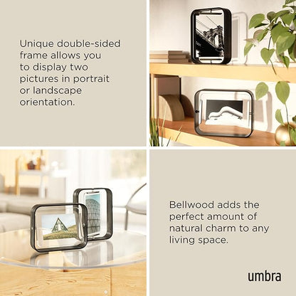 Umbra Bellwood 5x7 Desk Picture Frame with Bent Wood Trim and Two-Sided Rotating Display, Black