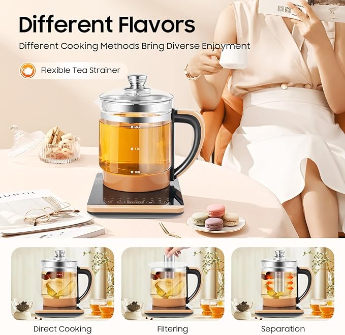 Electric Glass Kettle For Boiling Water For 1.8 L Temperature Control Tea Maker With 18 Smart Menu Bpa-Free & Boil-Dry Protection For Health Medicine Meals Scented Tea