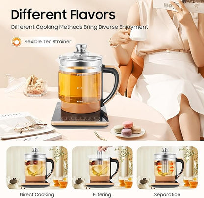 Electric Glass Kettle Kit, 1.8L Glass Hot Boiler With Digital Base, 800W Temperature Control Electric Kettle with Steamed Eggs Holder Hfor Boiling Water, Tea, Coffee