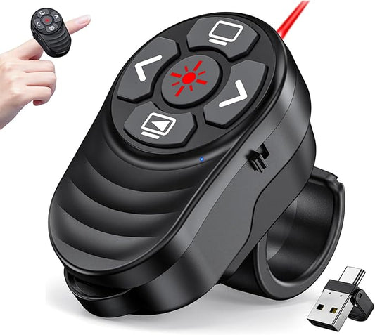 Dinofire USB Type C Wireless Presenter Remote Presentation Laser Pointer Finger Ring PowerPoint Clicker-Slide Advancer for Mac Laptop Class Office