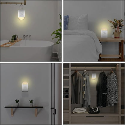 Motion Sensor LED Night Lights Warm White with Adjustable Brightness Rechargeable Battery, with Hook and Stick-On for Cabinet, Wardrobe,Closet,Hallway, Stairs (1 Pack)
