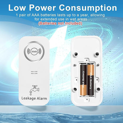 90dB Loud Wireless Water Leak Detector, 7Pack Adjustable Audio Alarm with 3 Sensitive Probes for Kitchen Bathroom Basement, Floor & Pipe Drip Alert, Easy Installation (White)