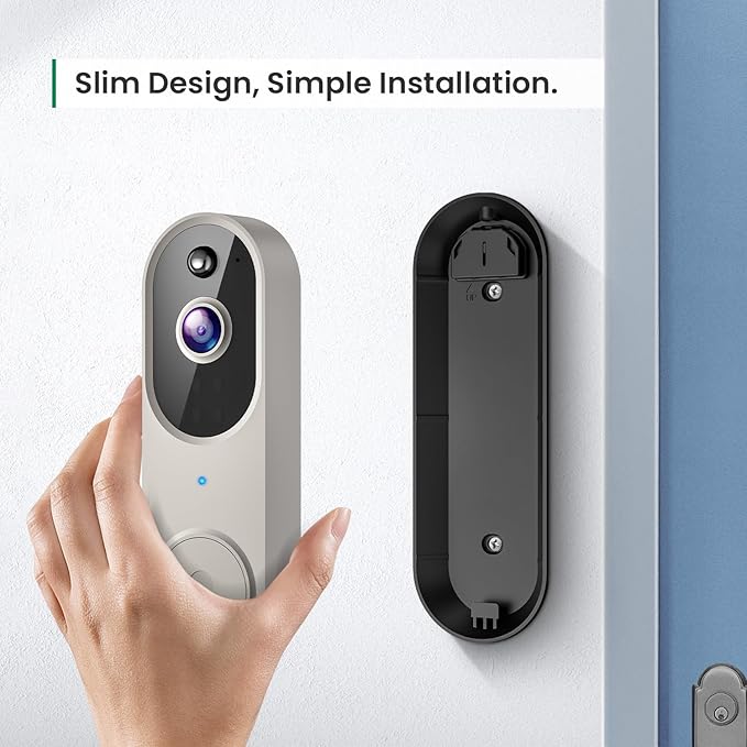 1080p Wireless Video Doorbell Camera, AI Human Detection, Live View, Night Vision, Cloud Storage, 2.4G WiFi, Battery Powered, Indoor Outdoor Surveillance (Doorbell Receiver Included (Linen))