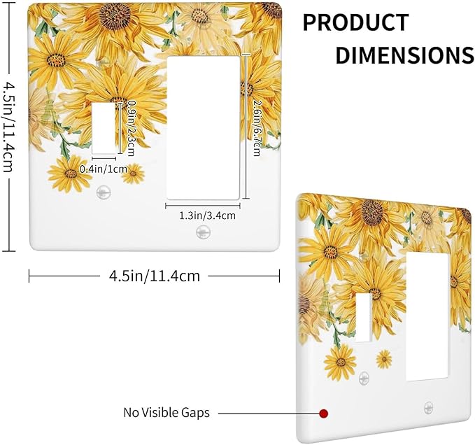 Sunflower Yellow Flowers Floral Outlet Covers 1 Toggle 1 Rocker Combination Decorative Wall Plate Electrical Switch Plates Light Switch Cover Plate for Bed Room Living Room Decor