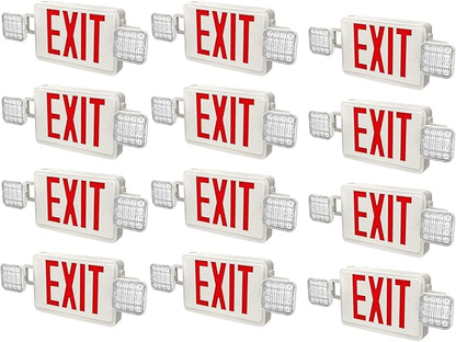 12 Packs LED Exit Sign with Emergency Lights and Back Up Batteries-UL Standard Red Emergency Exit Sign Lighting,Emergency Lights for Business.