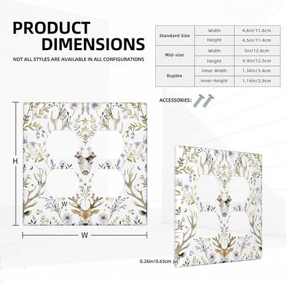 Outlet Covers Gothic Retro Floral Damask Elk Wild Flower 2 Gang Double Duplex Decorative Light Switch Covers Electrical Wallplates Socket Faceplate For Bed Room Living Room Decor