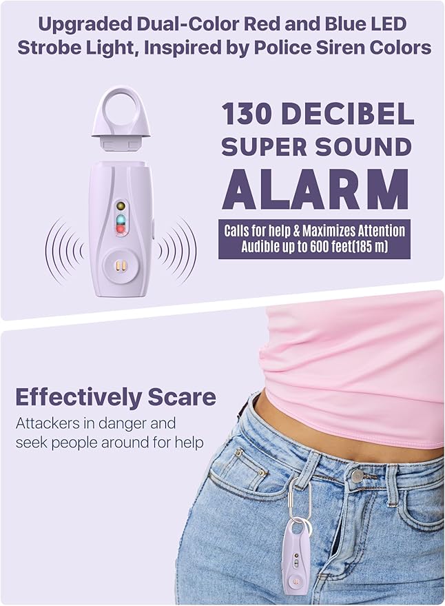 Rechargeable Personal Safety Alarm Keychain, Upgraded Dual-Color Red & Blue Strobe Light, LED Flashlight, 130dB Loud Siren, Safe Personal Alarm for Women, Kids and Elders