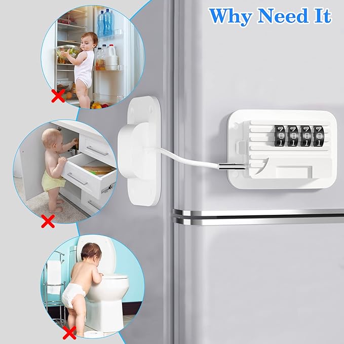 2025 New Refrigerator Locks with Combination - 2 Pack Child Proof Fridge Locks for Kids and Aldult with 4 Code, Cabinets Safety Door Lock for Freezer and Drawers, Windows - No Tools Need or Drill
