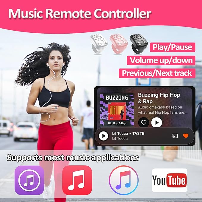 TikTok Scrolling Ring - Bluetooth Remote for TikTok Clips & Tunes, iPhone-Compatible Fingertip Wireless Bluetooth Controller, Ideal for iPad, iOS & Android, with Lively Camera Shutter-(Black)