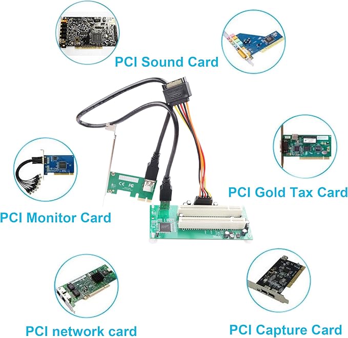 PCIe 1X to Dual Pci Slot Expansion Card PCI-Express 1X Male to PCI Female Adapter for Sound Cards, Network Cards, Fax Cards, Video Capture Cards, Parallel Port Cards