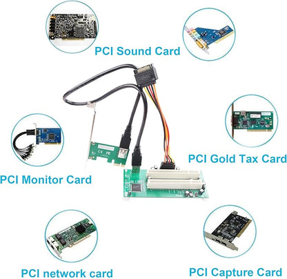 PCIe 1X to Dual Pci Slot Expansion Card PCI-Express 1X Male to PCI Female Adapter for Sound Cards, Network Cards, Fax Cards, Video Capture Cards, Parallel Port Cards