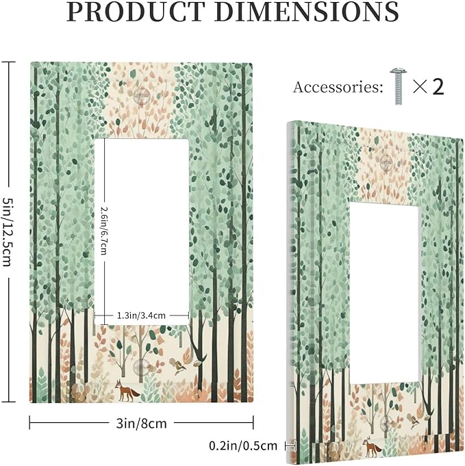 Boho Wildflower Forest Woodland Animals Decorative Outlet Covers 1 Gang Single Rocker Light Switch Cover Plate Wall Plates GFCI Faceplate for Bedroom Bathroom Decor