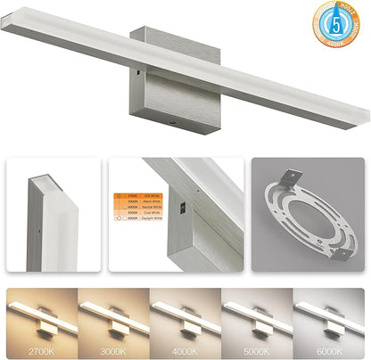 ZAGO 24 Inch Bathroom Linear Vanity Light Fixtures Over Mirror - LED Modern Wall Mounted Adjustable Hardwired Picture Lighting Bar with 5CCT Switchable, ETL & Damp Rated, Black, 2-Pack