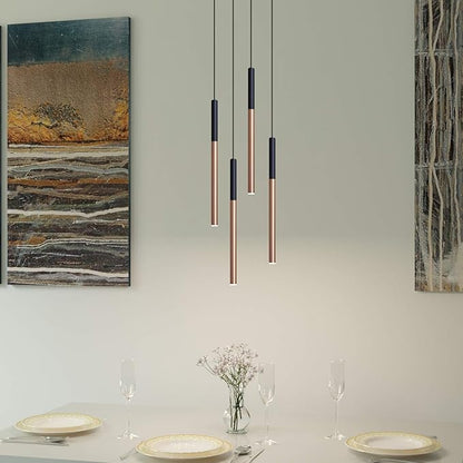 ALTAIR 4 Mini Pendant Lighting Black-Copper - LED Hanging Light Fixture for Kitchen Island, Bar, Foyer - Cluster Pendants - Dimmable, Adjustable Wire, Lamp Bulb Included
