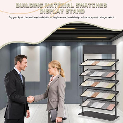 5-tier Floor Tile Display Stand, Retail Display Rack for Tile, Building Material Swatch Sample Storage Holder for Exhibition Hall Trade Show Vendor Events(Black, Height-59in)