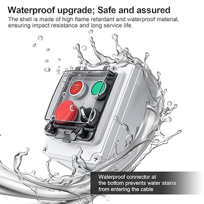 IP67 Button Switch Outdoor Waterproof Box 4 Push Button Red Green Self-Resetting Emergency Stop Button Rotary Button with Protective Cover(AC/DC 6A-110V/3A-240V/2.5A-380V)