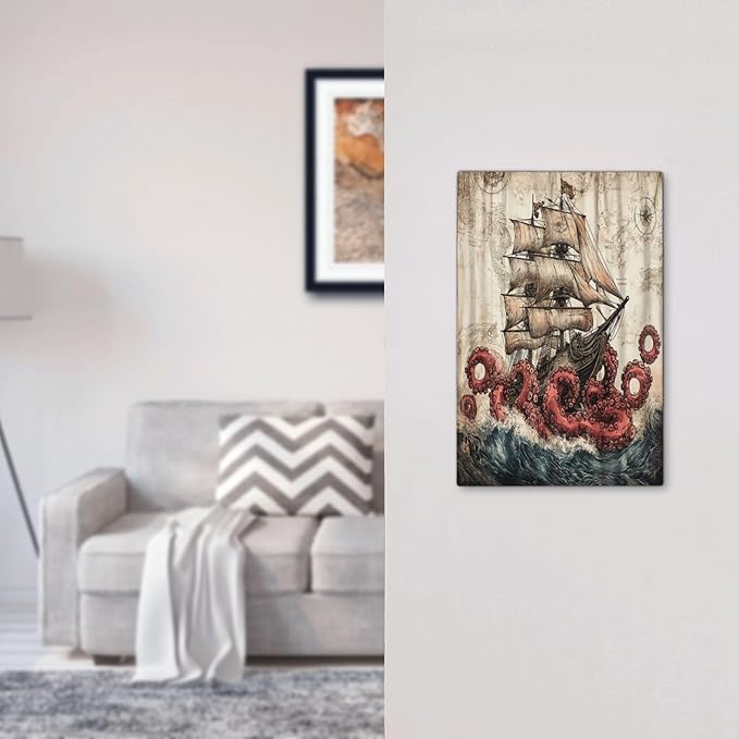 Light Switch Cover Plate Vintage Octopus Ocean Sailboat Bizarre Adventure 1 Gang No Device Blank Electrical Wall Plates Faceplate Decorative Switch Plate for Bathroom Kids room Decor