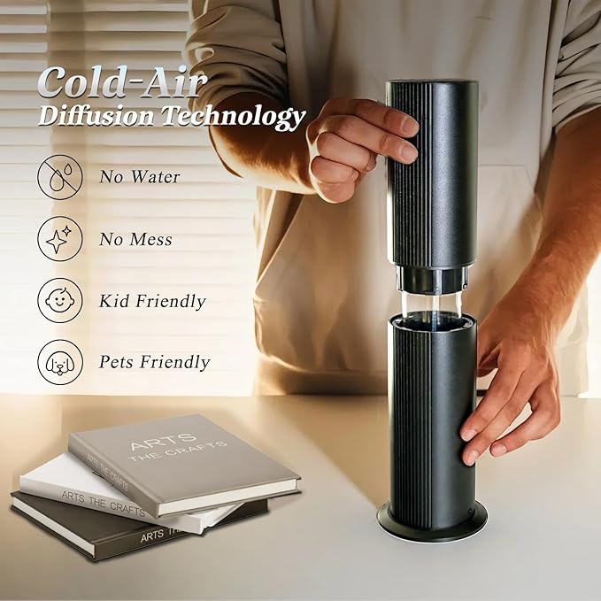 Bluetooth Waterless Diffuser, Essential Oil Diffuser for Home with Cold Air Tech 100ML, 2000 sq. ft Coverage Scent Diffuser for Large Room, Office, Spa, APP and RemoteControl, Black