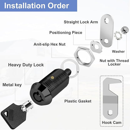 Black Toolbox Lock with Keys - Cabinet Locks Keyed Alike, Hook Cam, Tubular Lock, Tool Box Lock with Manual (1-1/8 Inch 1 Pack-Black)