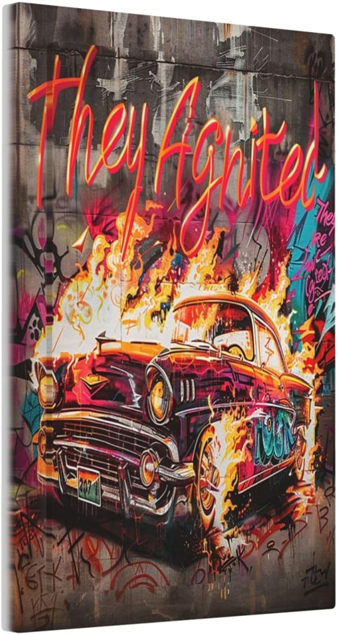 Light Switch Cover Plate Hip Hop Street Graffiti Flame Car 1 Gang No Device Blank Electrical Wall Plates Faceplate Decorative Switch Plate for Bedroom living Room Decor