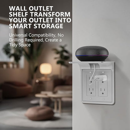WALI Double Outlet Shelf Wall Holder – Bathroom Shelf Duplex for Electric Toothbrush, HomePod Mini, Echo Dot & Phone Charging – White (DLS001)
