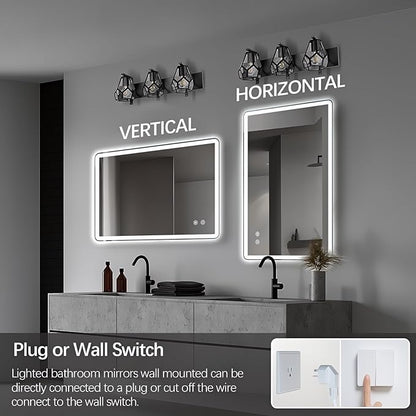Niccy Led Mirror for Bathroom, 36"x24" Frameless Frontlit and Backlit Mirror for Wall Lighted Mirror with Bedroom 3 Color, Defogger, Explosion-Proof, HD Glass, IP65 Vanity Mirror Horizontal/Vertical