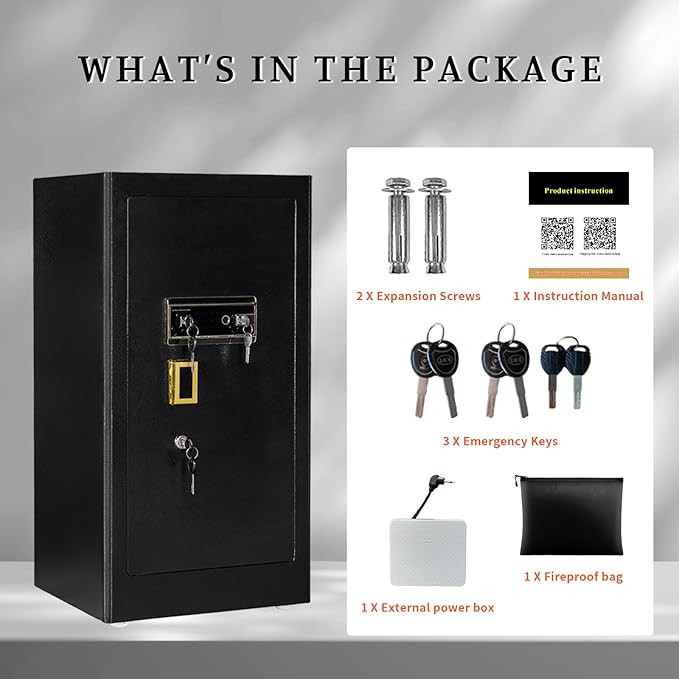 MLJ Large Security Safe - 8.1 Cu. Ft. Waterproof & Fireproof Home Safe with 2 Removable Shelves and Inner Cabinets for Storing Money, Medicines, Jewellery and Other Valuables (Fingerprint Lock)