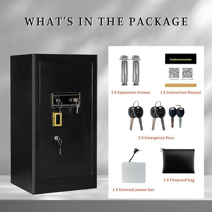 MLJ Large Security Safe - 8.1 Cu. Ft. Waterproof & Fireproof Home Safe with 2 Removable Shelves and Inner Cabinets for Storing Money, Medicines, Jewellery and Other Valuables (Fingerprint Lock)