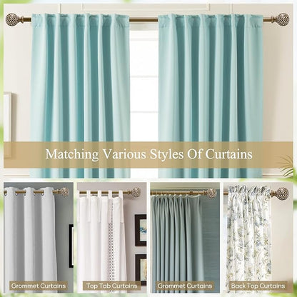 Boho Wooden Curtain Rods for Windows 48 to 84 Inches(4-7 ft), Adjustable Heavy-Duty 1" Diameter Drapery Rod with Imitation Wood-Grain Leaf-Pattern Finials - for Living Room & Bedroom，36-88''