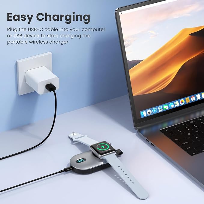 [2-Pack]Portable Charger for Apple Watch Series,Compact Wireless Magnetic iWatch Charger,2800mAh Fast Charging Power Bank for Apple Watch Series 10/9/8/7/6/SE/5/4/ 3/2/1/Nike/Ultra/Ultra 2-Black+White
