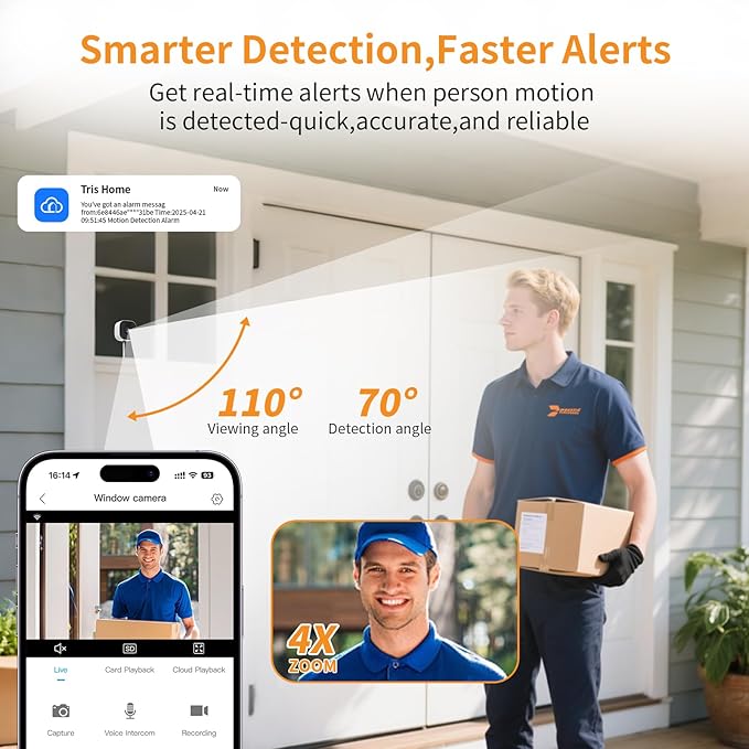 3MP 2K Window Camera, 2.4GHz & 5GHz WiFi Indoor Outdoor Camera for Home Security with AI Color Night Vision, Person & Motion Detection, 24/7 Recording, IP65 Waterproof, Works with Alexa/Google Home