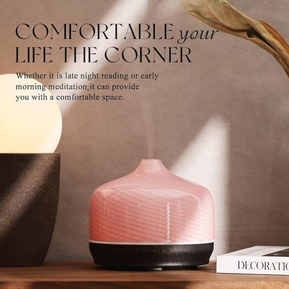 Porseme 500ml Glass Essential Oil Diffuser Aromatherapy Ultrasonic Cool Mist Humidifier 15-21 Running Hours Waterless Auto-Off Air Diffusers for Sleeping Yoga Office Working Spa and Rest (Pure Pink)