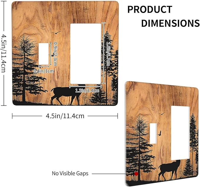 Outlet Covers Rustic Farmhouse Orange Brown Pine Tree Deer Wood Grain 1 Toggle 1 Rocker Combination Decorative Wall Plate Electrical Switch Plates Light Switch Cover Plate for Bedroom