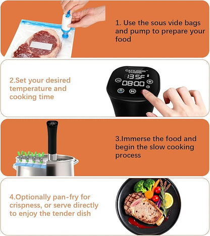 Sous Vide Cooker, Wine Chiller, 1000W, Sous Vide Machine for Kitchen, Immersion Circulator, Sous Vide Kit with Vacuum Bags, Vacuum Pump, Accurate Temperature Timer, Fast Heating