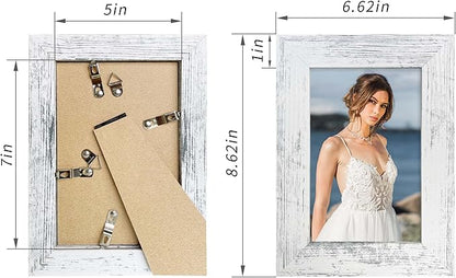 iRahmen 5x7 Picture Frame Set of 4, High Definition Glass Distressed White Frame, 5 x 7 Wood Photo Frames for Tabletop Display and Wall Mounting