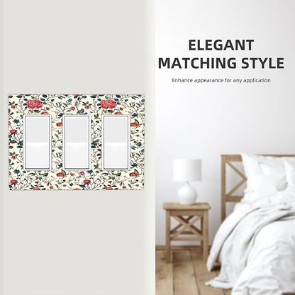Light Switch Covers Vintage Flowers Rose Leaf Bird Butterfly 3 Gang Rocker Electrical GFCI Decorative Triple Outlet Wall Plate Cover Switchplate for Bedroom living Room Decor