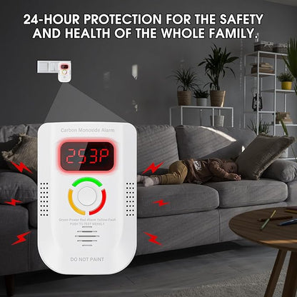 2 Pack Carbon Monoxide Detector, Plug-in Wall Carbon Monoxide Gas Detector, Portable Carbon Monoxide Detector with Digital Display LED, CO Alarm Monitor with Audible and Visual Alarm Test Mute Button