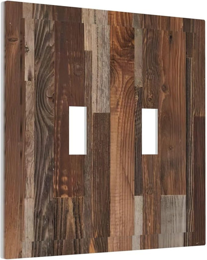 Vintage Brown Wooden Boards Print Wood Grain Decorative Switch Plates 2 Gang Double Toggle Outlet Light Switch Cover Wall Plate Electrical Faceplate for Farmhouse Home Decor