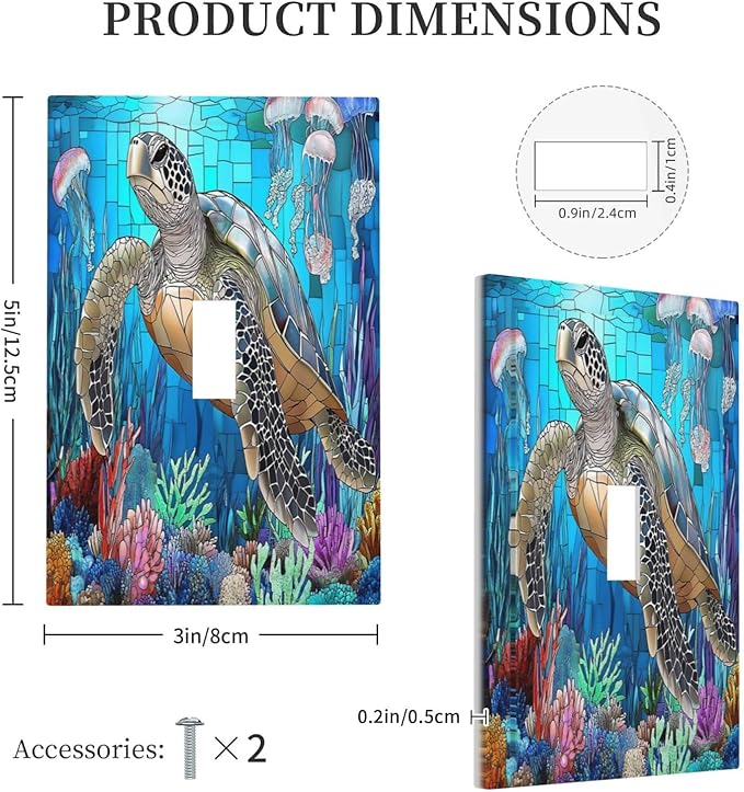 Decorative Light Switch Cover Nautical Sea Turtle Coral Jellyfish 1 Gang Single Toggle Device Electrical Faceplate Switchplates Decorator Outlet Wall Plate For Kids Room Nursery Decor