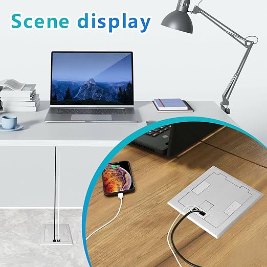 KYHSHJ Recessed Flat Hidden Socket Kit with 20 Amp Stainless Steel TR Receptacle Outlet Stainless+3-Port RJ45 Datacom Receptacle.Internal Height Adjustable，Corrosive Resistant Hardware，Silver