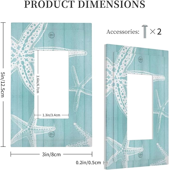 Decorative Outlet Covers Starfish Teal Wood Board Nautical 1 Gang Rocker Light Switch Cover Plate Single Wall Plates for Electrical Outlets Switch Plate Covers Faceplate for Bedroom Home Decor