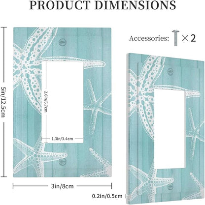 Decorative Outlet Covers Starfish Teal Wood Board Nautical 1 Gang Rocker Light Switch Cover Plate Single Wall Plates for Electrical Outlets Switch Plate Covers Faceplate for Bedroom Home Decor
