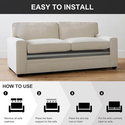 HAVARGO Couch Cushion Support High Density Foam 24X24X2.4 Inches Sofa Couch Supports for Sagging Cushions Light Grey 2Pc with Anti Slip Mesh Fabric