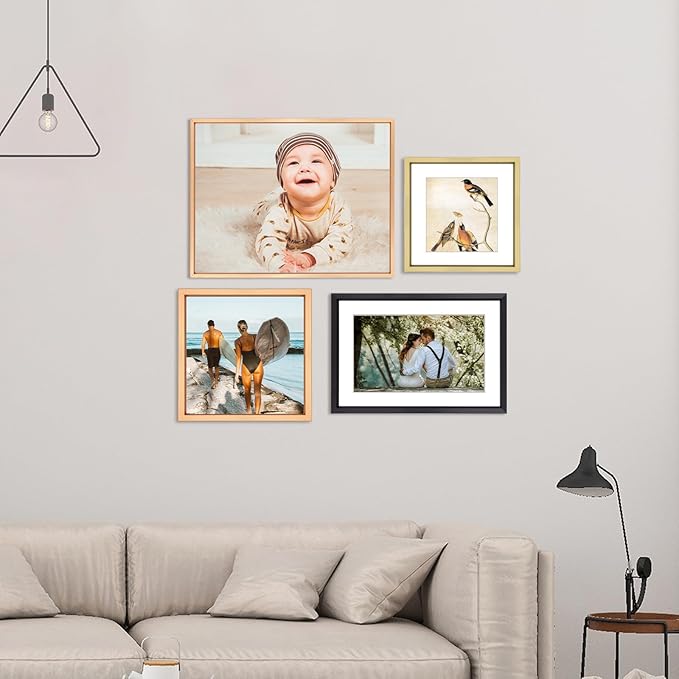 8x8 Picture Frame, Black Metal Square Photo Frames with HD Glass, Fits 5x5 with Mat or 8 x 8 without Mat, Display for Wall and Table, 1 Pack