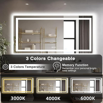 77"x36" Large LED Bathroom Mirror with Front Lit and Backlit, Anti-Fog Lighted Mirror for Wall, Stepless 3 Colors Dimmable Smart Vanity Mirror(Horizontal/Vertical)