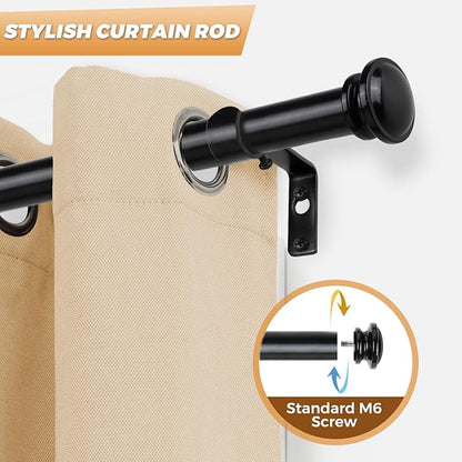 TONIAL Black Curtain Rods for Windows 28 to 48 Inches, Telescoping Splicing 3/4 Curtain Rod 32 to 43 Inch(2.6-3.6ft), Decorative Single Drapery Rod with Small Finial