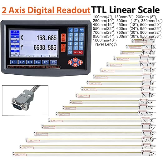 2/3 Axis Digital Readout and TTL Precision Linear Glass Scale DRO Encoder for Milling Lathe. Note:Display&Scales Sold Separately,Pls Select The Size Options! (2 Axis LCD Digital Readout ONLY!)